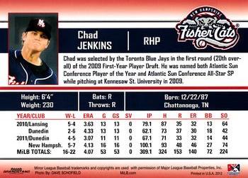 2012 Grandstand New Hampshire Fisher Cats #27 Chad Jenkins Back