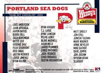 2009 Grandstand Portland Sea Dogs #NNO Team Photo / Checklist Back