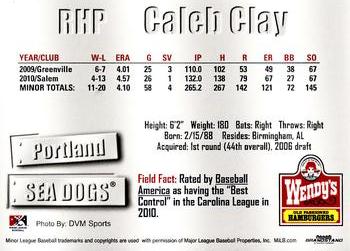 2011 Grandstand Portland Sea Dogs #NNO Caleb Clay Back
