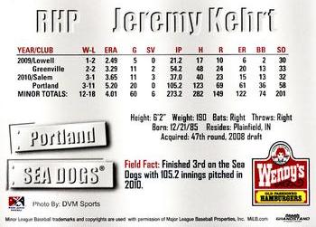 2011 Grandstand Portland Sea Dogs #NNO Jeremy Kehrt Back
