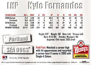 2011 Grandstand Portland Sea Dogs #NNO Kyle Fernandes Back