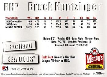 2011 Grandstand Portland Sea Dogs #NNO Brock Huntzinger Back