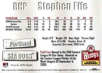 2011 Grandstand Portland Sea Dogs #NNO Stephen Fife Back