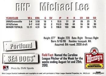 2011 Grandstand Portland Sea Dogs #NNO Michael Lee Back