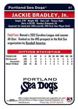 2012 Grandstand Portland Sea Dogs #NNO Jackie Bradley Jr. Back