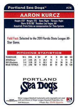 2012 Grandstand Portland Sea Dogs #NNO Aaron Kurcz Back