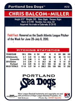 2012 Grandstand Portland Sea Dogs #NNO Chris Balcom-Miller Back