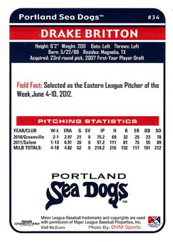 2012 Grandstand Portland Sea Dogs #NNO Drake Britton Back
