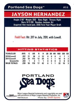 2012 Grandstand Portland Sea Dogs #NNO Jayson Hernandez Back