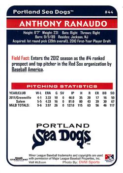 2012 Grandstand Portland Sea Dogs #NNO Anthony Ranaudo Back