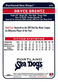 2012 Grandstand Portland Sea Dogs #NNO Bryce Brentz Back