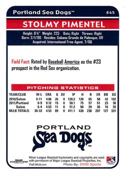 2012 Grandstand Portland Sea Dogs #NNO Stolmy Pimentel Back