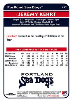 2012 Grandstand Portland Sea Dogs #NNO Jeremy Kehrt Back