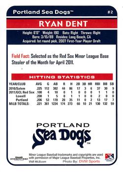 2012 Grandstand Portland Sea Dogs #NNO Ryan Dent Back