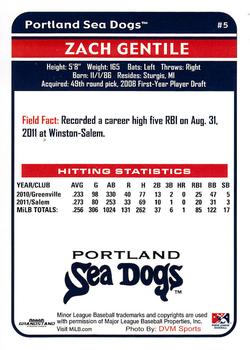 2012 Grandstand Portland Sea Dogs #NNO Zach Gentile Back