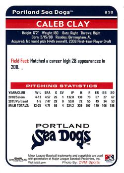 2012 Grandstand Portland Sea Dogs #NNO Caleb Clay Back
