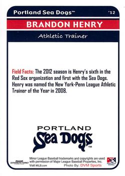 2012 Grandstand Portland Sea Dogs #NNO Brandon Henry Back