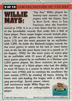 1993 Stadium Club Ultra-Pro #2 Willie Mays Back
