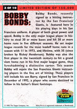 1993 Stadium Club Ultra-Pro #3 Bobby Bonds Back