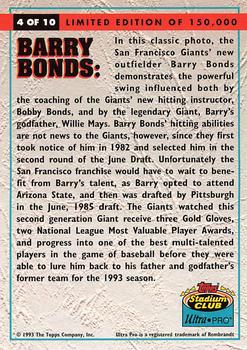 1993 Stadium Club Ultra-Pro #4 Barry Bonds Back