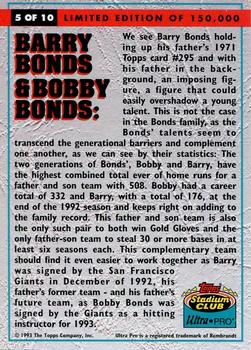 1993 Stadium Club Ultra-Pro #5 Barry Bonds / Bobby Bonds Back