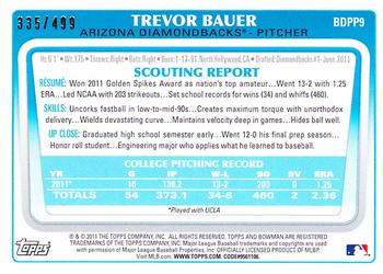 2011 Bowman Draft Picks & Prospects - Prospects Blue #BDPP9 Trevor Bauer Back