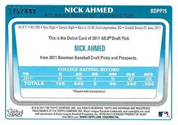 2011 Bowman Draft Picks & Prospects - Prospects Blue #BDPP75 Nick Ahmed Back