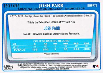 2011 Bowman Draft Picks & Prospects - Prospects Blue #BDPP76 Josh Parr Back