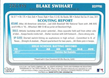 2011 Bowman Draft Picks & Prospects - Prospects Blue #BDPP86 Blake Swihart Back