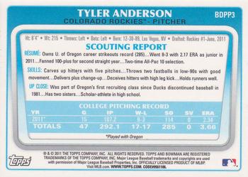 2011 Bowman Draft Picks & Prospects - Prospects Gold #BDPP3 Tyler Anderson Back