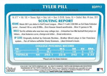 2011 Bowman Draft Picks & Prospects - Prospects Gold #BDPP17 Tyler Pill Back