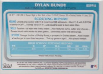 2011 Bowman Draft Picks & Prospects - Prospects Gold #BDPP18 Dylan Bundy Back