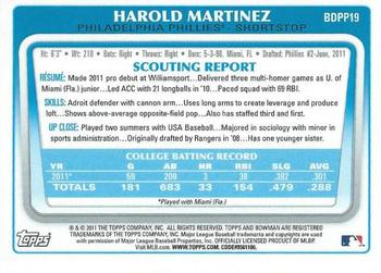2011 Bowman Draft Picks & Prospects - Prospects Gold #BDPP19 Harold Martinez Back