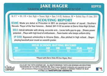 2011 Bowman Draft Picks & Prospects - Prospects Gold #BDPP39 Jake Hager Back