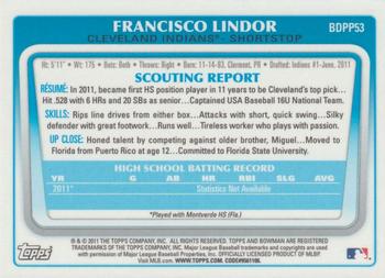 2011 Bowman Draft Picks & Prospects - Prospects Gold #BDPP53 Francisco Lindor Back