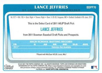 2011 Bowman Draft Picks & Prospects - Prospects Gold #BDPP70 Lance Jeffries Back