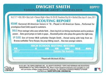 2011 Bowman Draft Picks & Prospects - Prospects Gold #BDPP77 Dwight Smith Back