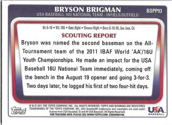 2011 Bowman Draft Picks & Prospects - Prospects Gold #BDPP93 Bryson Brigman Back