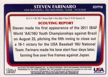 2011 Bowman Draft Picks & Prospects - Prospects Gold #BDPP98 Steven Farinaro Back