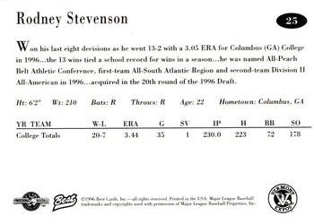 1996 Best Vermont Expos #25 Rodney Stevenson Back