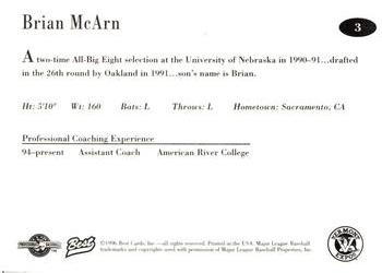 1996 Best Vermont Expos #3 Brian McArn Back