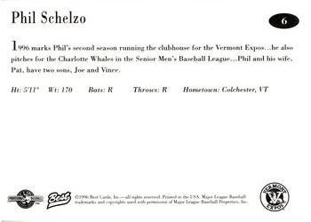 1996 Best Vermont Expos #6 Phil Schelzo Back