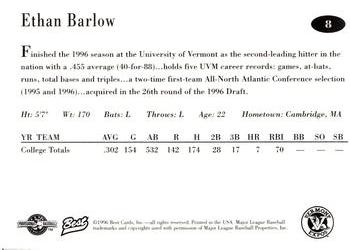 1996 Best Vermont Expos #8 Ethan Barlow Back