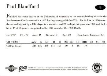 1996 Best Vermont Expos #9 Paul Blandford Back
