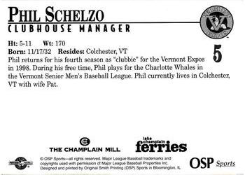 1998 Vermont Expos #5 Phil Schelzo Back