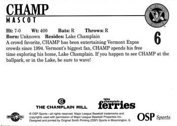 1998 Vermont Expos #6 Champ Back
