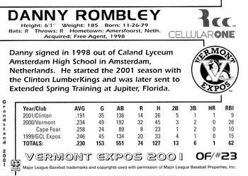 2001 Grandstand Vermont Expos #NNO Danny Rombley Back