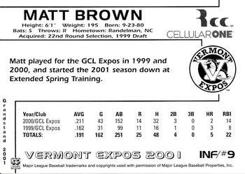 2001 Grandstand Vermont Expos #NNO Matt Brown Back