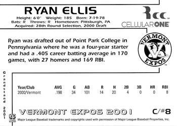 2001 Grandstand Vermont Expos #NNO Ryan Ellis Back