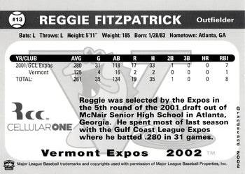 2002 Grandstand Vermont Expos #NNO Reggie Fitzpatrick Back